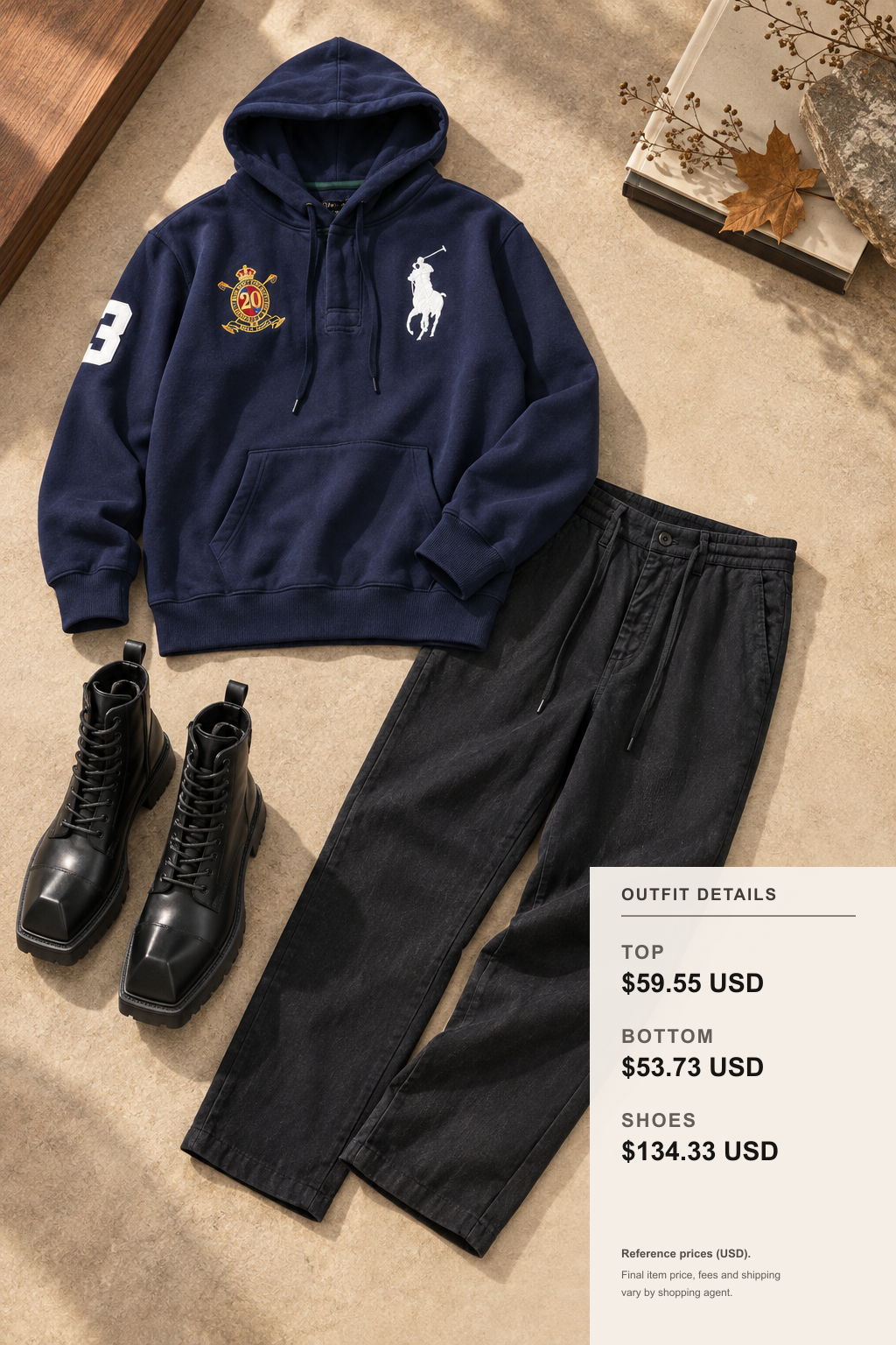 rhude Hoodie: 3 Fall-Winter Layering Routes outfit 2 editorial flat lay for kakobuy