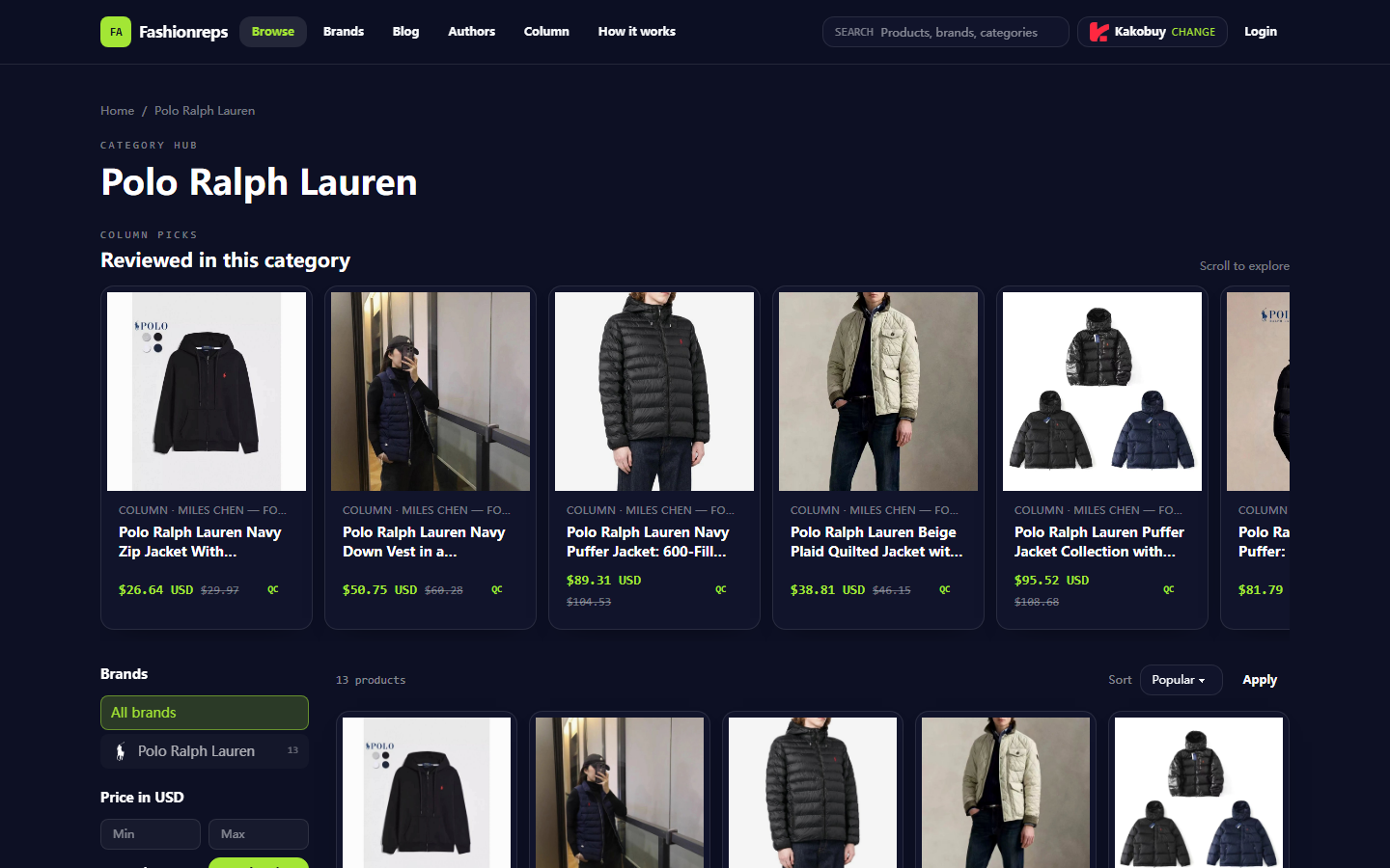 Polo Ralph Lauren Jackets: Fashionreps vs Google Sheets